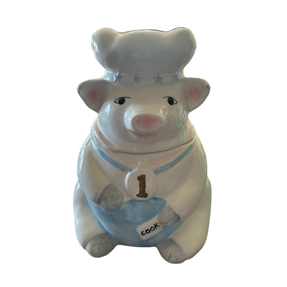 Vintage 1998 Ceramic Pig Chef Cookie Jar Country Farmhouse Kitchen Décor